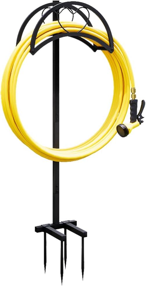 Garden Hose Holder Freestanding Hose Holder Heavy Duty Metal Detachable Hose Reel Stand Water Hose rack For Outside (Black, 15.35 * 6.3 * 41.34)