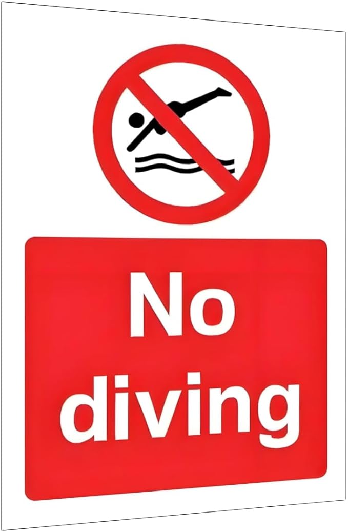 No Diving Allowed Tinplate Pool Sign - Splash-Proof Outdoor Metal Decor for Backyard Safety & Pool Rules