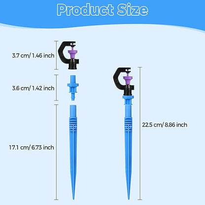 Drip Irrigation System Kit - Automatic Garden Watering System with G Type 360° Rotating Micro Sprinkler Heads & 33FT 8/11mm & 16FT 4/6mm Irrigation Tubing for Garden, Lawn, Greenhouse, Yard, Plant