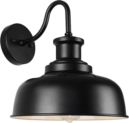 Solar Barn Light for Outside, Gooseneck Outdoor Wall Lights Solar Powered, Farmhouse Exterior Wall Sconce, Industrial Outside Lighting Fixture, Rustic Lantern for Garage, Barn, Shed, RZSR007