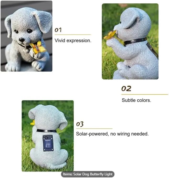 Solar Dog Statue with Butterfly – Outdoor Garden Decor for Home, Patio, Yard, Balcony, or Porch – Ideal Gifts for Women, Mom, Grandma – Housewarming Surprise