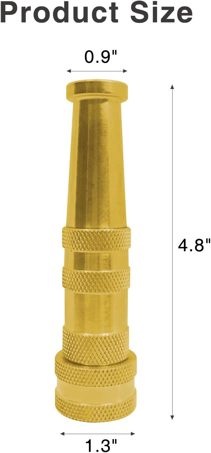 Brass Hose Nozzle Cyprium Water Hose Nozzle High Pressure Adjustable Twist Heavy Duty 5" Brass Nozzle for Garden Hose, Power Washer