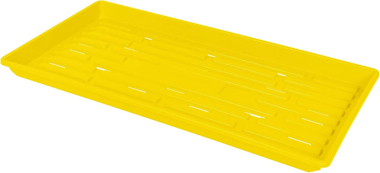 SUNPACK 10" x 20" Heavy Duty Shallow Plastic Seed Starting Tray, Yellow, 1" (Pack of 30) - Lined with Drainage Holes for Excess Water and Aeration, Ideal for Greenhouses or Indoor Gardening