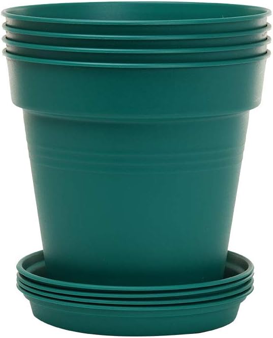 Mintra Home Garden Pots 4pk - Flowers, Herbs, Plants, Indoor, Outdoor, Colorful, Wholesale, Bulk (Forest Green, 15cm Diameter (5.9in))