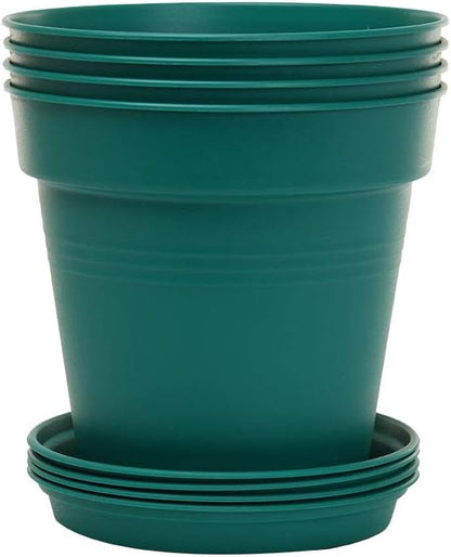 Mintra Home Garden Pots 4pk - Flowers, Herbs, Plants, Indoor, Outdoor, Colorful, Wholesale, Bulk (Forest Green, 15cm Diameter (5.9in))