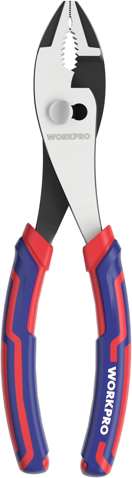 WORKPRO 8” Slip Joint Pliers Tool, Large Soft Grip,Rust Prevention Finish, 3-Zone Serrated Jaw Forged from High Carbon Steel for Maximum Grip