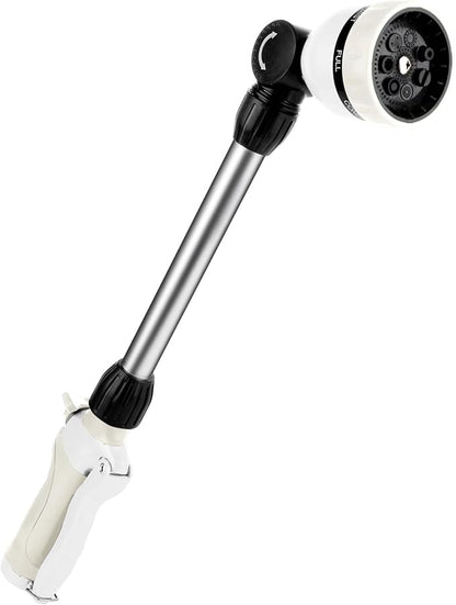RESTMO Metal Watering Wand, Heavy Duty Garden Hose Wand with 180° Swivel Ratcheting Head, 16'' Hose Nozzle Sprayer with 7 Spray Patterns and Flow Control, for Water Hanging Baskets and Shrubs, White