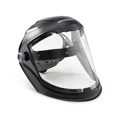 Jackson Safety Lightweight MAXVIEW Premium Face Shield - Mask with 370 Speed Dial Ratcheting Headgear, ANSI Z87.1, for Work, Grinding, Cutting - Uncoated - Clear Tint