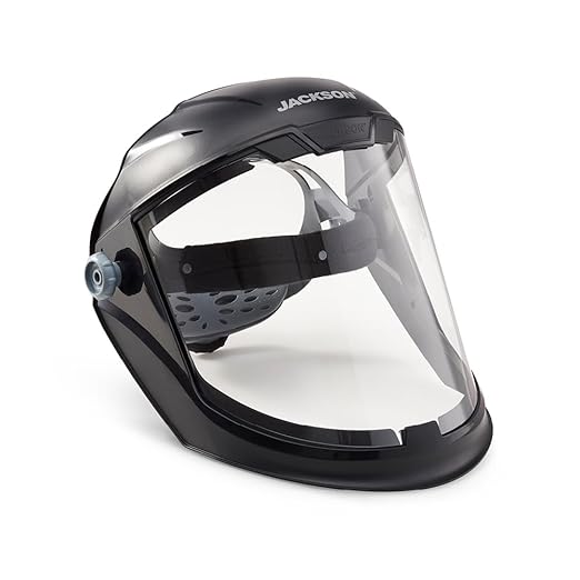 Jackson Safety Lightweight MAXVIEW Premium Face Shield - Mask with 370 Speed Dial Ratcheting Headgear, ANSI Z87.1, for Work, Grinding, Cutting - Uncoated - Clear Tint