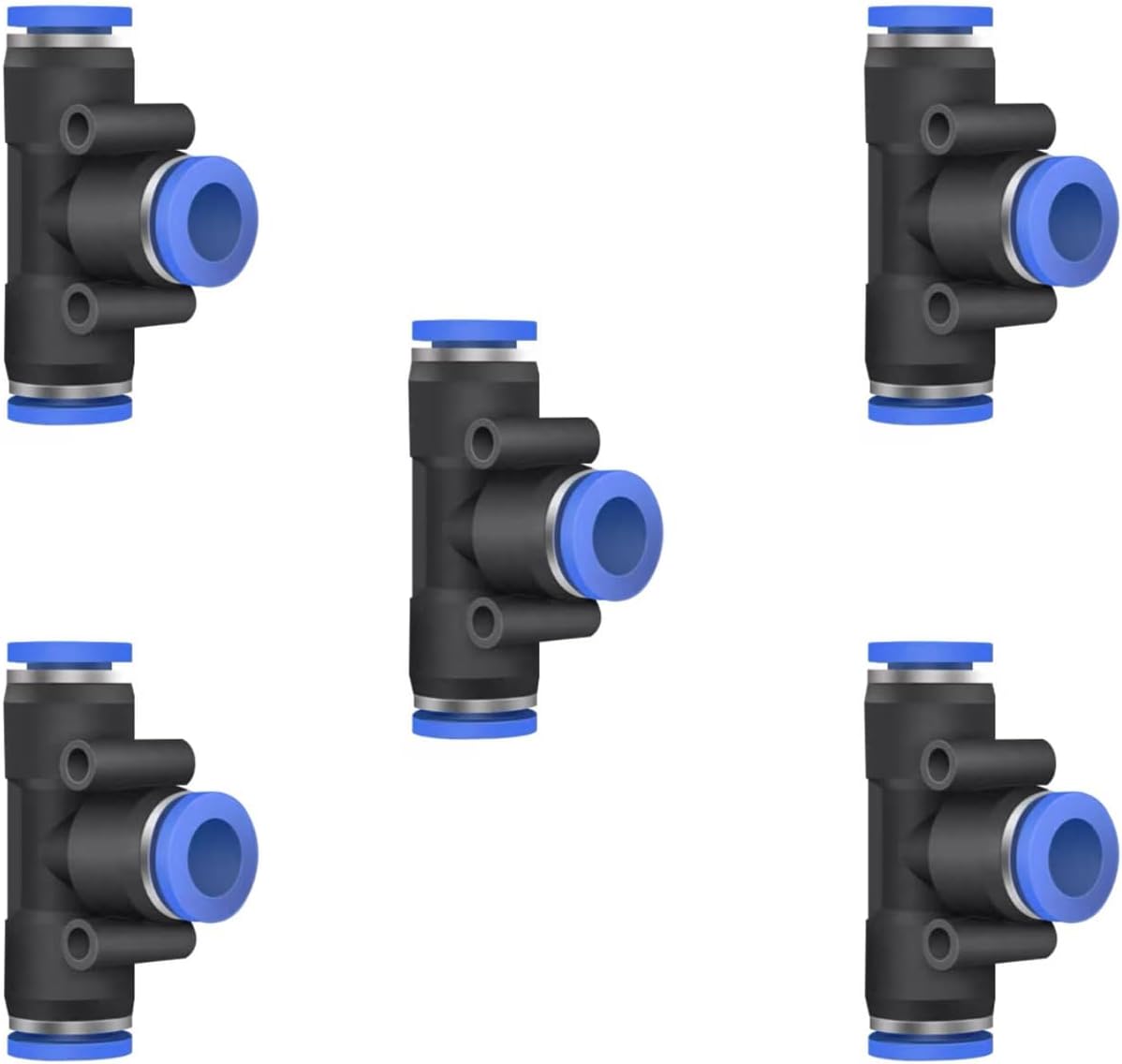 5 Pcs 7mm x 7mm x 7mm Pneumatic T Shaped 3 Way Tube Reducer Connector,Quick Push to Connect Tee Fitting