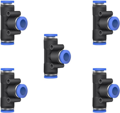 5 Pcs 7mm x 7mm x 7mm Pneumatic T Shaped 3 Way Tube Reducer Connector,Quick Push to Connect Tee Fitting