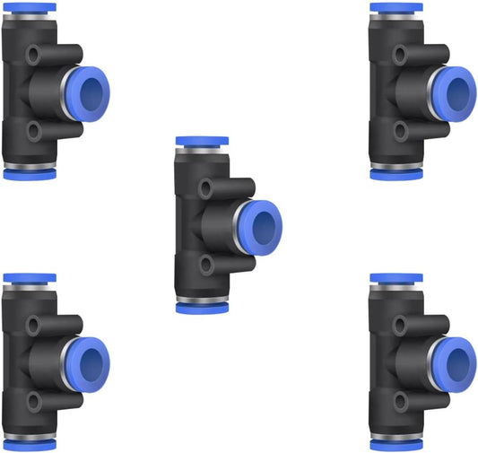 5 Pcs 7mm x 7mm x 7mm Pneumatic T Shaped 3 Way Tube Reducer Connector,Quick Push to Connect Tee Fitting