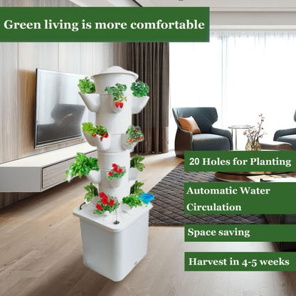 4 Layer 20 Pots Vertical Hydroponic Tower System, Hydroponic Grow Tower Kit with Water Pump & Timer Including & Smart Plug, for Vegetable Herb Fruit, Gardening Lover Plants Grow Kit Tower
