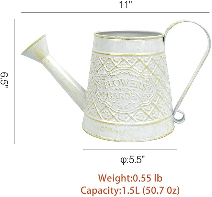 Cute Small Watering Can Indoor Plants Garden Metal Decorative Watering Cans for Outdoor Plants Bonsai Outdoor Garden Flower Decorative (White, 1.5L, 50.7 Oz)