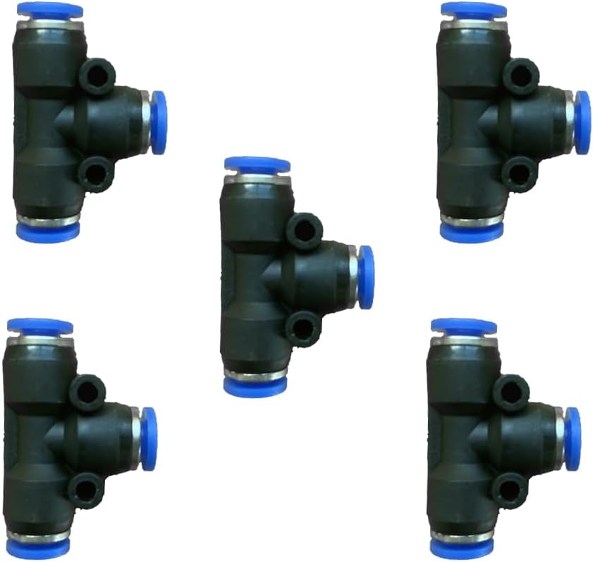 5 Pcs 5/32" x 5/32"x 5/32" Pneumatic T Shaped 3 Way Tube Reducer Connector,Quick Push to Connect Tee Fitting