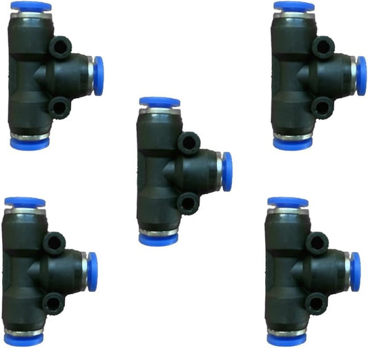 5 Pcs 5/32" x 5/32"x 5/32" Pneumatic T Shaped 3 Way Tube Reducer Connector,Quick Push to Connect Tee Fitting