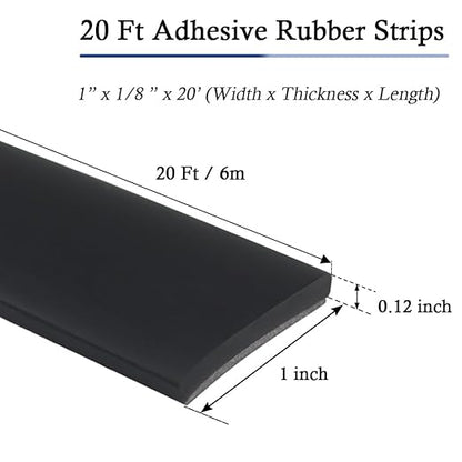 Neoprene Rubber Strips Self Adhesive Solid Rubber Sheets, Rolls & Strips for DIY Gaskets Crafts Pads Seals Warehouse Flooring Neoprene Sheet with Adhesive Backing (1" Wide x 1/8" Thick x 20' Long)