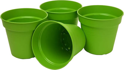 Mintra Home Garden Pots 4pk - Flowers, Herbs, Plants, Indoor, Outdoor, Colorful, Wholesale, Bulk (Light Green, 19cm Diameter (7.5in))