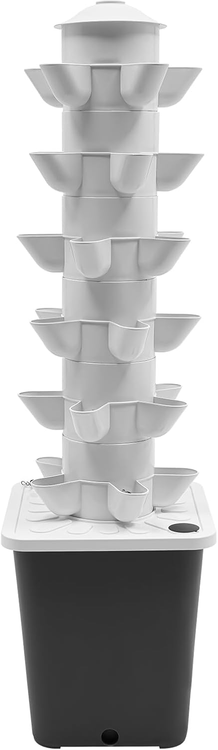 Vertical Hydroponic Tower Growing System,6Tiers 30Pods Home Hydronic Garden Kit with Water Pump&LED Light,Water Circulation Plants Germination System for Indoor Herbs Fruits & Vegetable (grey)