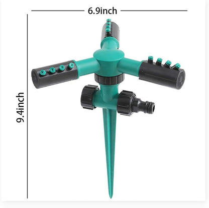360° Ground Spike Rotating Sprinkler for Lawn Garden Triple Arm Water Sprayer for Grass, Yard, Patio Cooling, and Home Irrigation