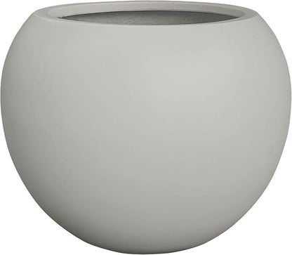 12.8”H x 16”D Globo Fiberstone Round Planter with Drainage Hole, Weather Resistant, Planters for Indoor Plants & Outdoor, 2 Extra Coco Mats (Light French Gray, 10.7” Pot Opening)
