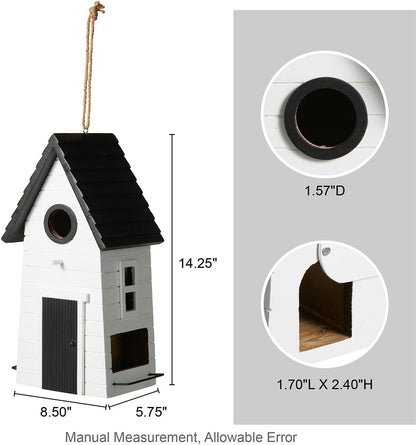 Glitzhome Bird Houses for Outside, Modern Hand Painted Hanging Bird House for Outdoors, 14.25" H Functional and Decorative Wooden Bird Houses Bluebird Birdhouses for Garden,White