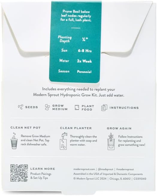 Modern Sprout Mason Garden Jar + Replant Kit - Self-Watering Hydroponics Growing System Kit w/Organic Herb Seeds - Jar Planter for Indoor Herb Garden - Seed Starter - Home Decor Gifting - Basil