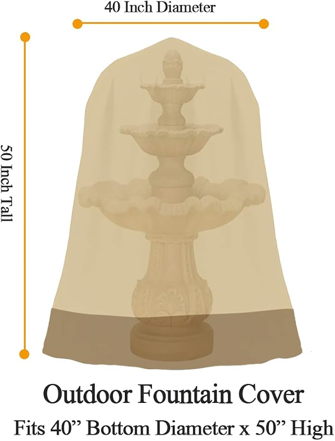 Outdoor Water Fountain Cover Waterproof Heavy Duty Cover for Winter Outdoor Garden Large Fountain Statue 40 Inch Diameter, 50 Inch Tall