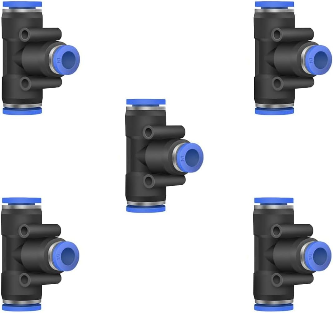 5 Pcs 1/2" x 1/4"x 1/2" Pneumatic T Shaped 3 Way Tube Reducer Connector,Quick Push to Connect Tee Fitting