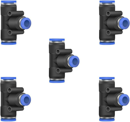 5 Pcs 1/2" x 1/4"x 1/2" Pneumatic T Shaped 3 Way Tube Reducer Connector,Quick Push to Connect Tee Fitting