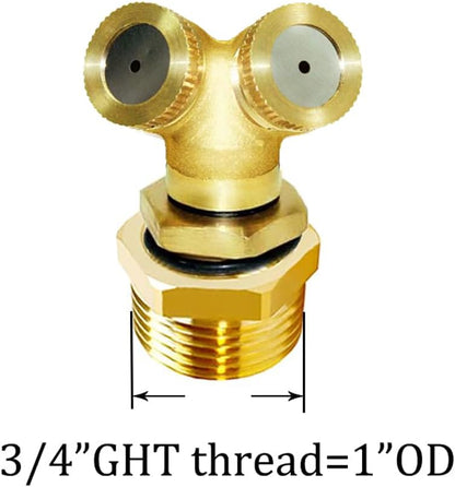 Joywayus Brass Misting Spray Nozzle 3/4" GHT Male 2-Holes Garden Sprinklers Irrigation Connector Water Sprinklers Mister Heads Fitting with Filter Mesh (Pack of 2)
