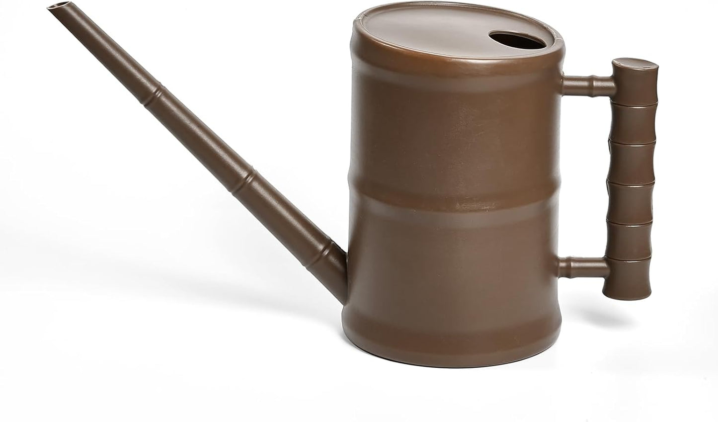 ZXJ Watering Can for Outdoor Indoor Plants - Small Plastic Home Garden - with Long Spout - Brown - 64 Oz - 1/2 Gallon