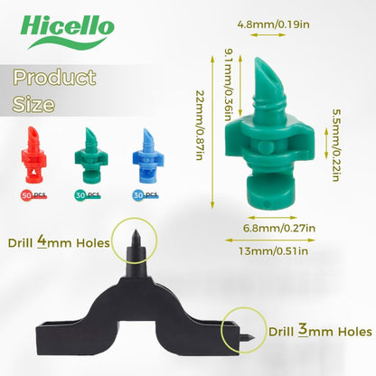 110pcs 90/180/360 Degree Micro Sprinkler Heads Misting Nozzle Irrigation Drippers Garden Lawn Plant Irrigation Water Sprinklers(90°-30pcs, 180°-30pcs, 360°-50pcs, Drip Hole Punch Tool-1pc)