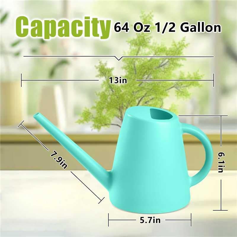 ZXJ Plant Watering Cans for Indoor and Outdoor Home Garden Plants - with Long Spout - Turquoise - 1/2 Gallon