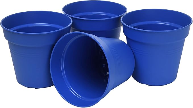 Mintra Home Garden Pots 4pk - Flowers, Herbs, Plants, Indoor, Outdoor, Colorful, Wholesale, Bulk (Blue, 15cm Diameter (5.9in))