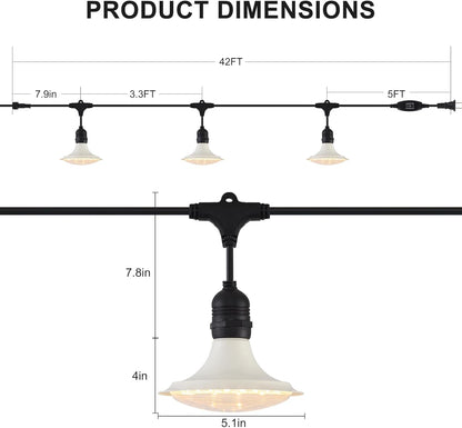 Outdoor LED Grow Lights, Waterproof String Grow Light, Full Spectrum Plant Growing Lights with 42Ft Cord, 12 Lights for Outdoor, Greenhouse Planting, Rainproof and Windproof