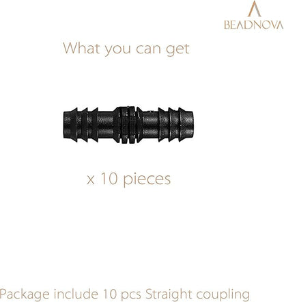 BEADNOVA Drip Irrigation Parts 10 Pcs 1/2 Inch Barbed Straight Couplings Fittings Drip Line Connectors for 1/2 Inch Irrigation Tubing Garden Watering System (10pcs)