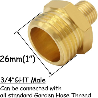 2PCS Brass Garden Hose Adapter 3/4"GHT Male to 1/4"NPT Male Thread Reducer Water Hose Nipple Reducing Convert Pipe Fittings Connector