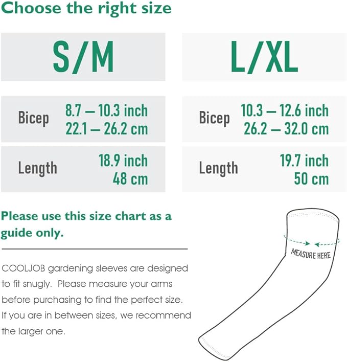 COOLJOB Gardening Sleeves UV Cooling Sun Protection Arm Cover for Women Men with Thumb Hole for Gardener, Farmer, Outdoor