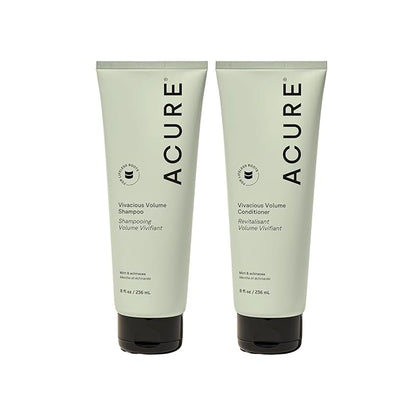Acure Vivacious Volume Shampoo and Conditioner Set - Thickening & Volumizing Hair Care for Thick, Full Locks, Boost for Thin, Fine Hair, Sulfate Free, Paraben Free, Vegan - 8 fl oz (Pack of 2)