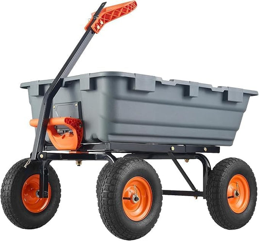 Generic Heavy Duty Garden Dump Cart, 800 Lbs Capacity Poly Utility Cart with 10in Pneumatic Tires & Rotating Handle for Yard, Garden, Lawn