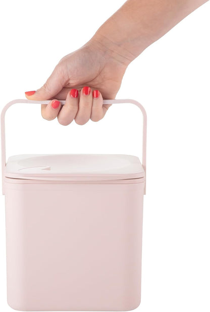 Kitchen Compost Bin – Countertop Food Waste Caddy with Easy Wipe Clean Interior – Made in the UK - 3.5L (0.9 gal.) (Dusty Pink)