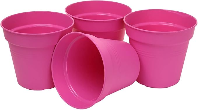 Mintra Home Garden Pots 4pk - Flowers, Herbs, Plants, Indoor, Outdoor, Colorful, Wholesale, Bulk (Fuchsia, 15cm Diameter (5.9in))