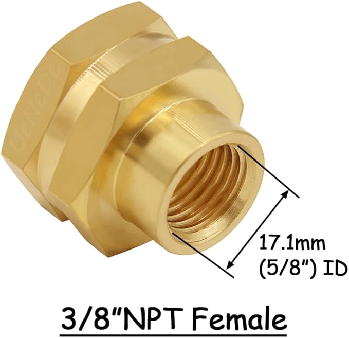 2PCS Brass Garden Hose Adapter 3/4" GHT Female to 3/8" NPT Female Thread Reducer Water Hose Nipple Reducing Convert Pipe Fittings Connector