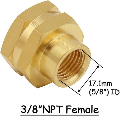 2PCS Brass Garden Hose Adapter 3/4" GHT Female to 3/8" NPT Female Thread Reducer Water Hose Nipple Reducing Convert Pipe Fittings Connector