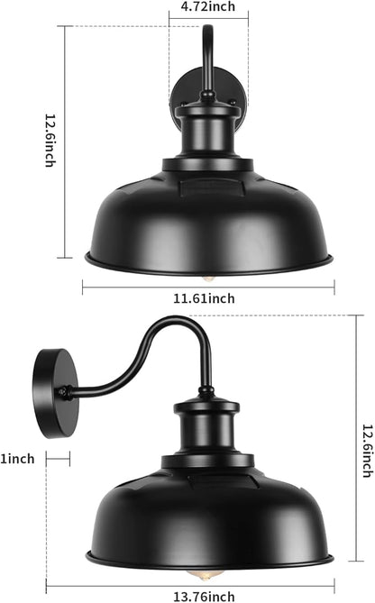 Solar Barn Light for Outside, Gooseneck Outdoor Wall Lights Solar Powered, Farmhouse Exterior Wall Sconce, Industrial Outside Lighting Fixture, Rustic Lantern for Garage, Barn, Shed,RZSR007-2 BK