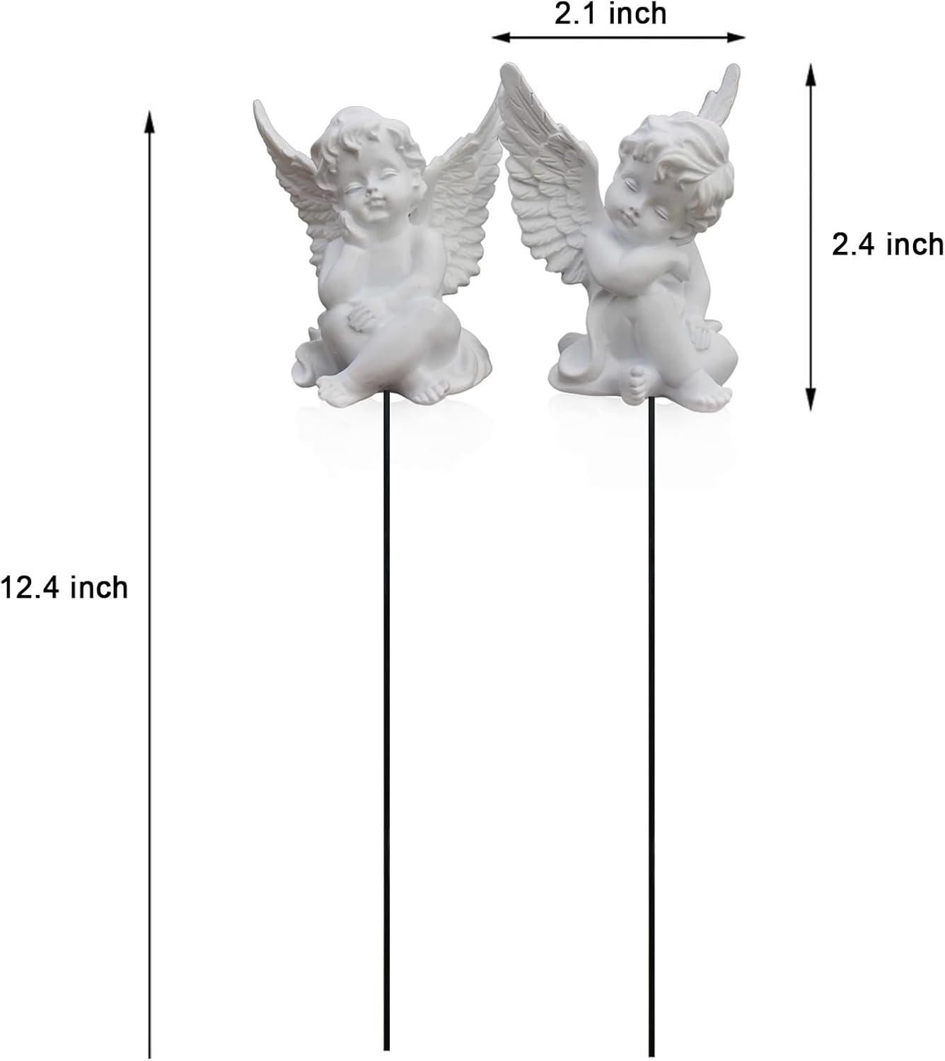 OwMell Set of 2 Decorative Garden Stakes - Small Angel & Cherub Angel Ornaments, Memorial Statue & Flower Pot Decorations