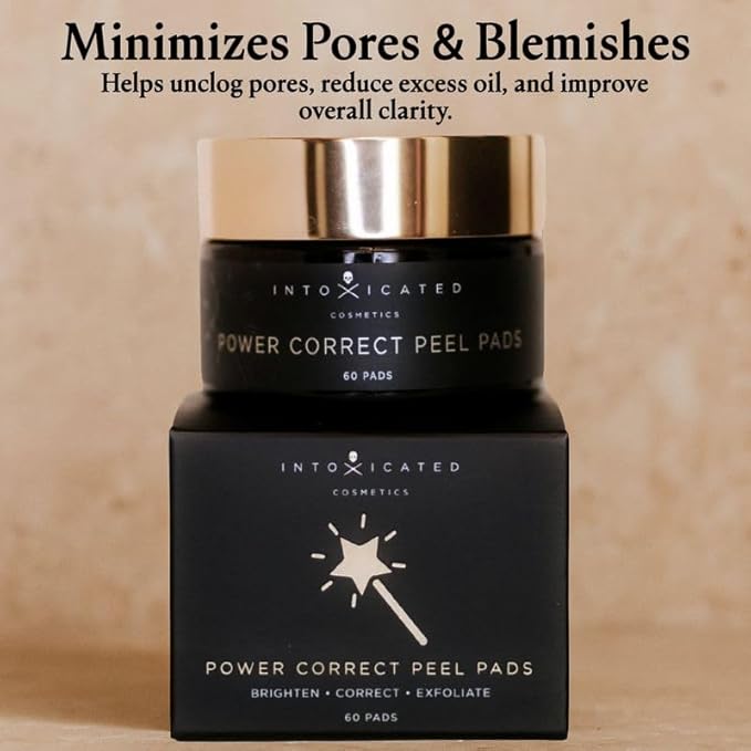 Intoxicated Cosmetics Power Correct Peel Pads - Alpha and Beta Hydroxy Acid Exfoliating Treatment for Fine Lines and Wrinkles - Brightening Pads with Niacinamide and Green Tea Extract for Radiant Skin
