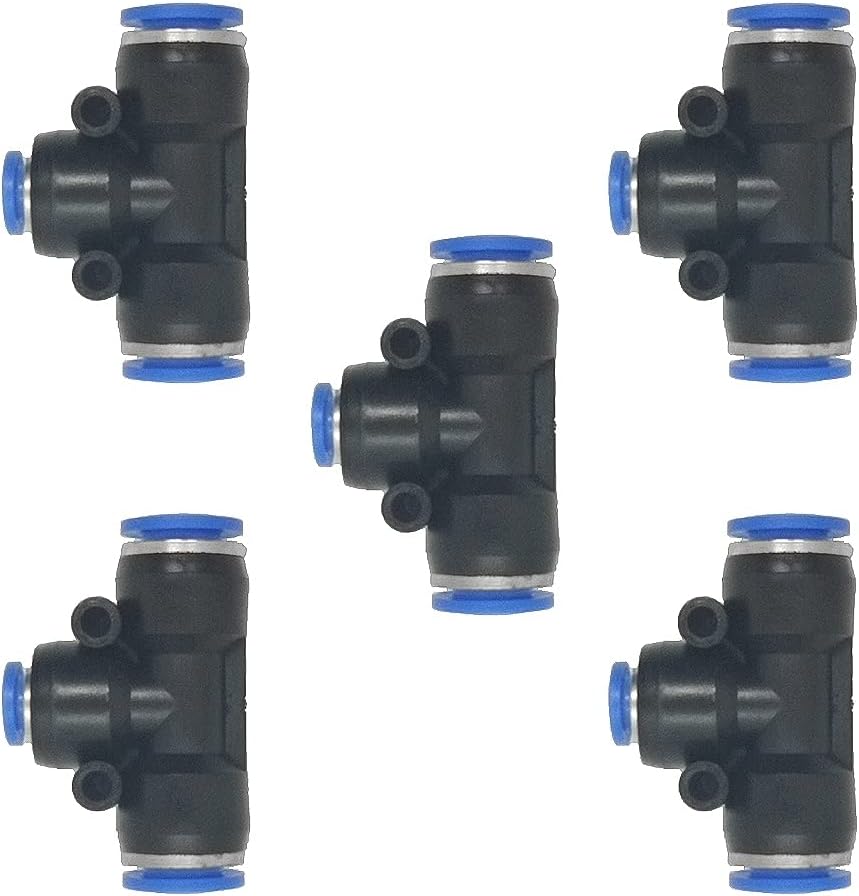 zjxed 5 Pcs 3/8" x 1/4"x 3/8" Pneumatic T Shaped 3 Way Tube Reducer Connector,Quick Push to Connect Tee Fitting