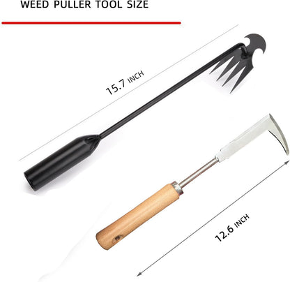 2 Pack Weed Puller Tool, Including a 4-Teeth Uprooting Weeding Tool and an L-Shaped Crack Weeder Tool, Ideal for Planting, Weeding, Sidewalk, and Patio.
